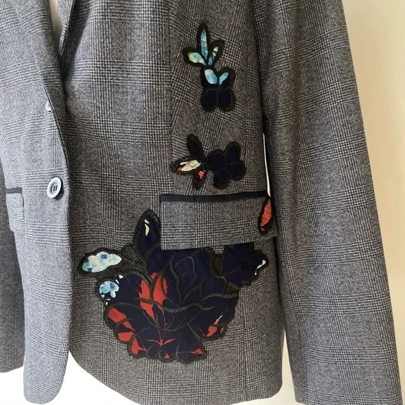 Vintage Alberto Makali Blazer Size 10 Blue Floral Appliqué Unique Maximalist - Picture 2 of 8